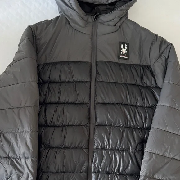 Spyder Men's Black and Dark Gray Puffer Jacket - Picture 4 of 7